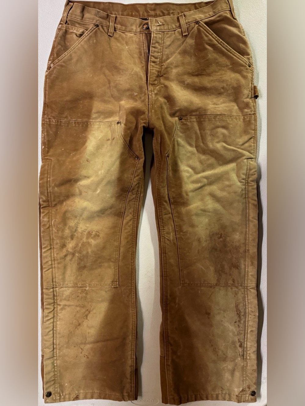 Carhartt B194 BRN Mens 36x30 Quilt Lined Double Knee Work Pants Distressed